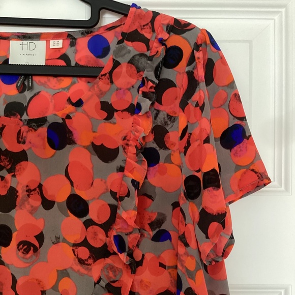 Anthropologie HD In Paris Silk Peplum Ruffle Blouse Top Cap Sleeves Dots Print - Picture 3 of 9